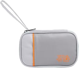 Storage case in gray with orange zipper detail
